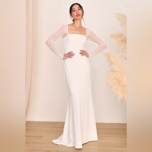 NWT Lulus Lovingly Yours White Mesh Long Sleeve Maxi Dress Size XS